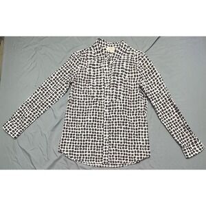 Kate Spade Button Up Shirt All Over Coffee Bean Print Cotton Long Sleeve Size 2